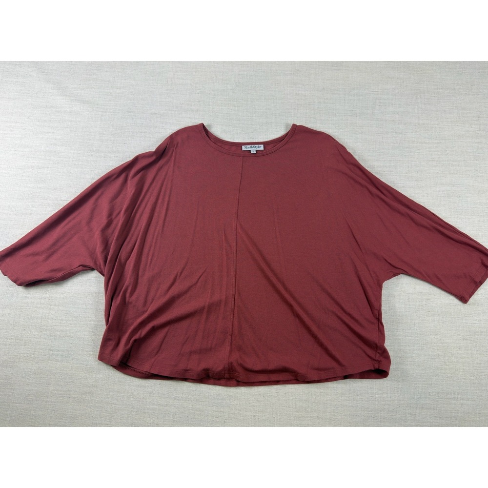NorthStyle Womens 1X Brick Red Dolman Sleeve Bamboo Cotton Blend Top